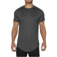 thumbnail image 1 of WRKEKC Mens Athletic Shirts Solid Color Athletic Training Stretch Compression U Shape Hem Raglan Short Sleeve Round Neck Top Casual Shirt, 1 of 9