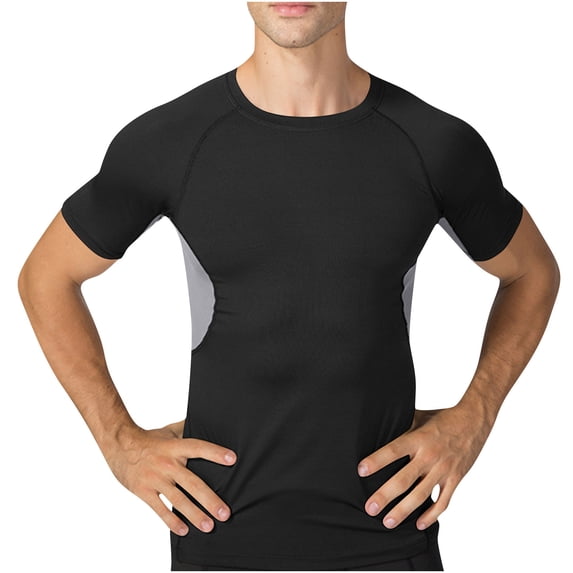 WRKEKC Mens Athletic Shirts Solid Color Raglan Sleeve Athletic Training Compression Quick Dry Short Sleeve Round Neck Top Casual Shirt