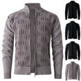 thumbnail image 1 of WRKEKC Mens Cardigan Full Zip Stand Collar Geometric Knit Long Sleeve Solid Color Thickened Warm Fall Winter Casual Outerwear, 1 of 10