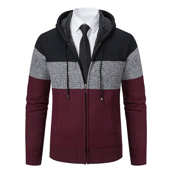 WRKEKC Mens Cardigan Sweaters for Men Color Block Stand Collar Zip Up Knitted Cardigan Jacket Fleece Lined for Warm Fall Winter Casual Daily and Outdoor Wear