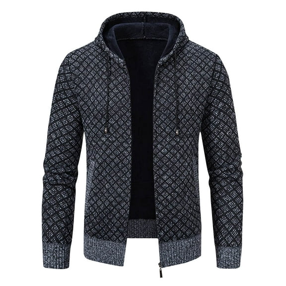 WRKEKC Mens Cardigan Sweaters for Men Print Long Sleeve Hooded Zip Up Sweater Jacket for Fall Winter Casual Daily and Outdoor Wear