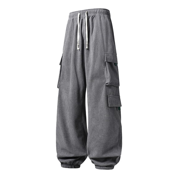 WRKEKC Mens Cargo Pants Corduroy Jogger Style Multi Pockets Mid Rise Fall Winter Trousers Drawstring Elastic Waist Casual