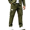 thumbnail image 1 of WRKEKC Mens Cargo Pants Solid Color Multi Pockets Drawstring Elastic Waist Outdoor Trousers Loose Fit Casual Style Straight Leg, 1 of 5