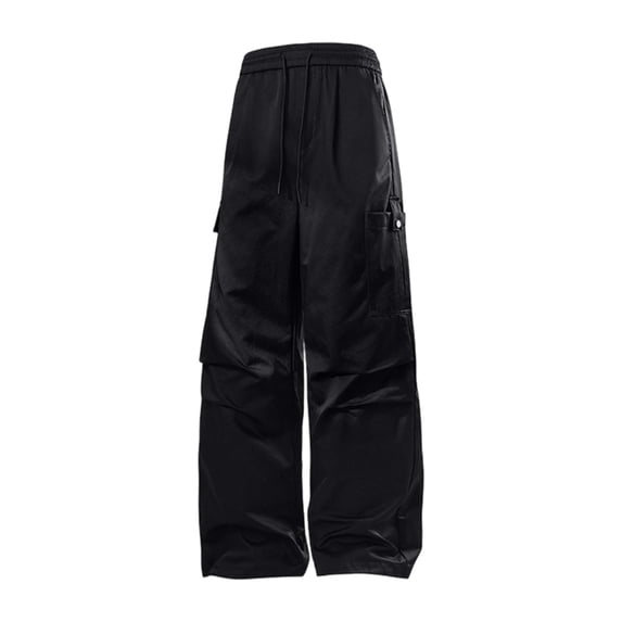 WRKEKC Mens Cargo Pants Wide Straight Leg Multi Pockets Functional Casual Trousers Drawstring Elastic Waist Loose Fit