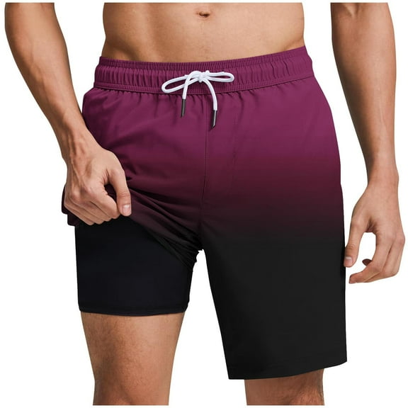 WRKEKC Mens Casual Shorts Gradient Pocket Elastic Waist Drawstring Beach Shorts with Liner and Lightweight Fabric for Vacation