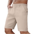 thumbnail image 1 of WRKEKC Mens Casual Shorts Solid Color Button Zipper Suit Shorts Pocket 5-Inch Inseam with Formal Style and Comfortable Fit, 1 of 8