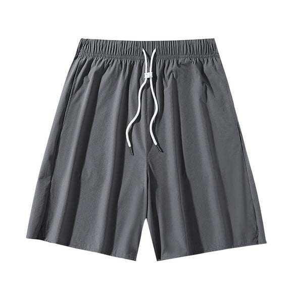 WRKEKC Mens Casual Shorts Solid Color Loose Fit Elastic Waist Drawstring Beach Shorts with Side Pockets and Lightweight Material