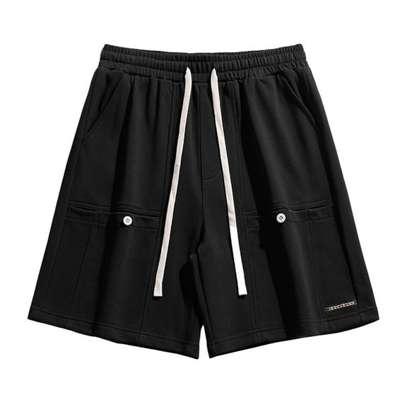 WRKEKC Mens Casual Shorts Solid Color Multiple Pockets Button Elastic Waist Drawstring Beach Shorts with Comfortable Fit