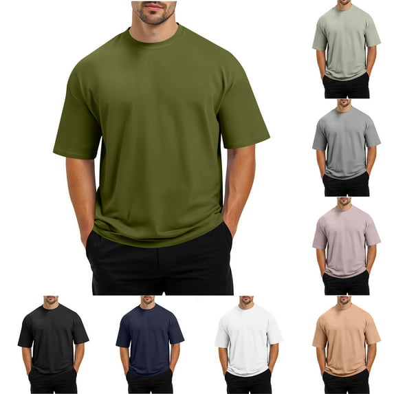 WRKEKC Summer Men's T-Shirts Solid Color Stylish Crew Neck Short Sleeve Shirt with Side Split Hem Casual Comfortable for Daily Wear
