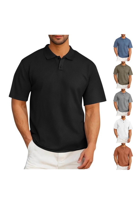 Mens Collared Short Sleeve Shirts Solid Color Button Down Mock Neck T-Shirt for Men Fashion Daily Wear and Weekend Gatherings