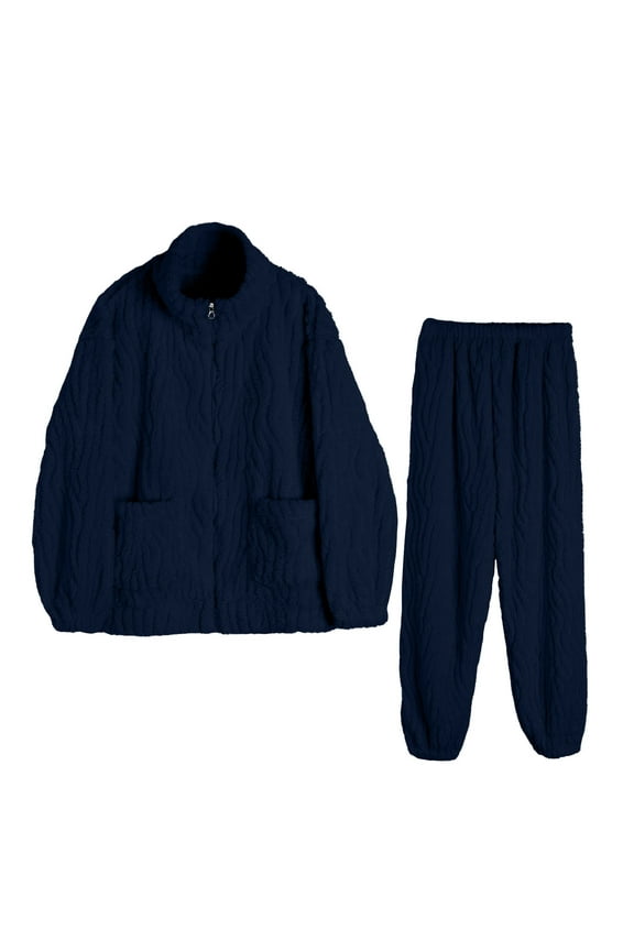 Mens Coral Fleece Couples Pajamas Fall Notched Collar Thickened Warm Cardigan Loungewear Sleepwear Set for Men