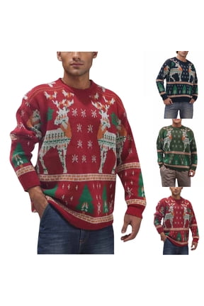 Mens Crewneck Sweater Christmas Print Thickened Long Sleeve Soft Warm Comfortable Stylish Classic Regular Fit Versatile Fall Winter Casual Pullover
