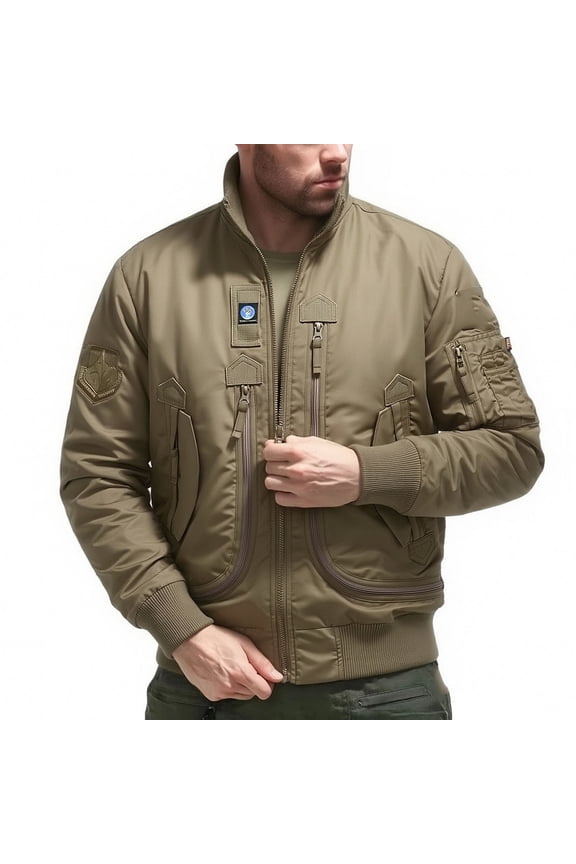 Mens Down Jacket Lightweight Quilted Zip Up Long Sleeve Stand Collar Heavyweight Winter Coat with Insulated Fill and Secure Zip Pockets