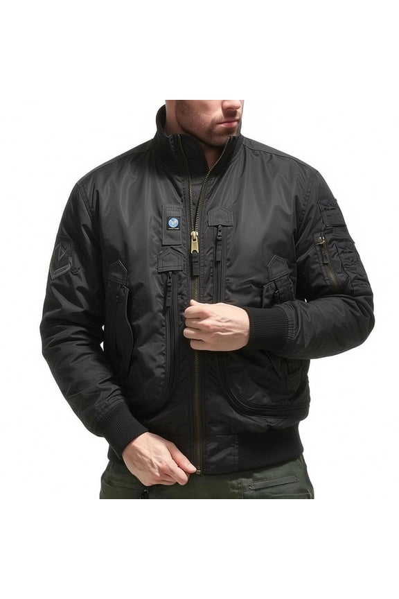 Mens Down Jacket Lightweight Quilted Zip Up Long Sleeve Stand Collar Heavyweight Winter Coat with Insulated Fill and Secure Zip Pockets