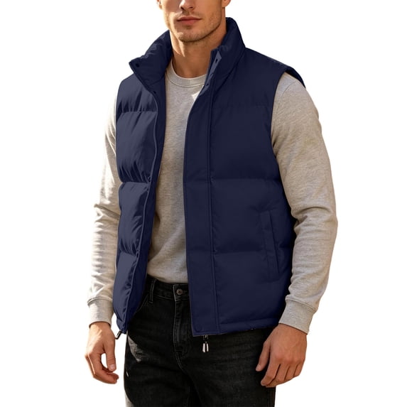 WRKEKC Mens Down Vest Stand Collar Sleeveless Puffer Gilet Zip-Up Warm Casual Outerwear with Convenient Side Hand Pockets