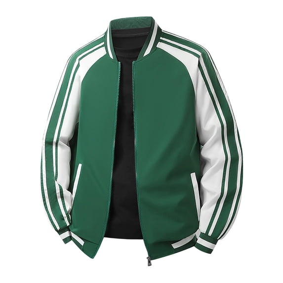 WRKEKC Mens Jackets Lightweight Fall Winter Long Sleeve Color Block Zip Up Collarless Sporty Casual Jacket with Pockets