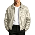 thumbnail image 1 of WRKEKC Mens Jackets Lightweight Lapel Bomber Jacket Shiny Water Repellent Long Sleeve with Snap Pockets and Hem, 1 of 9