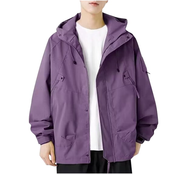WRKEKC Mens Jackets Lightweight Solid Color Windproof Outdoor Hiking Cycling Jacket Long Sleeve Hooded Casual Outerwear for Daily Active Wear