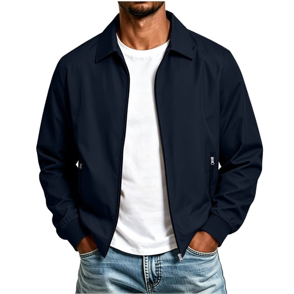 WRKEKC Mens Jackets Lightweight Solid Long Sleeve Casual Zip Up Coat with Multiple Pockets and Comfort Fit for Daily Wear