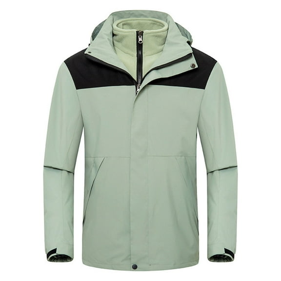 WRKEKC Mens Jackets Unisex Fall Winter Waterproof Windproof Detachable 3-in-1 Jacket Long Sleeve Outdoor Hiking Warm Mens Jacket