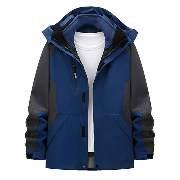 WRKEKC Mens Jackets Unisex Solid Color Fall Winter Waterproof Windproof Thickened 2-in-1 Jacket Long Sleeve Outdoor Sports Warm Mens Jacket