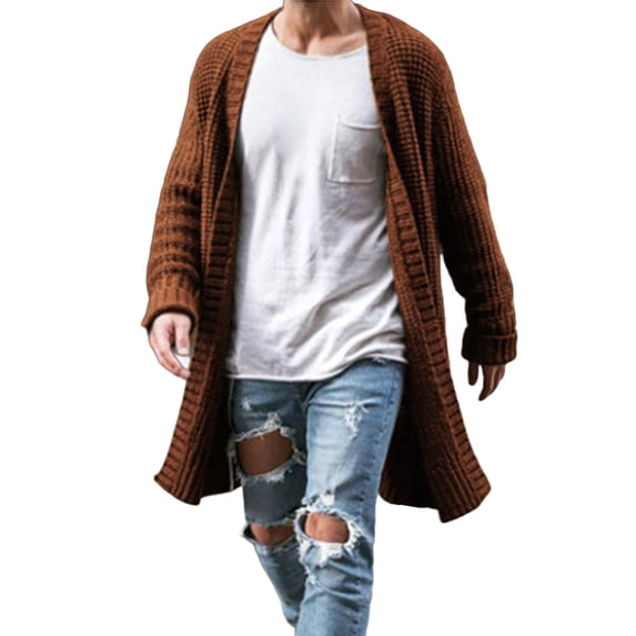 WRKEKC Mens Knit Cardigan Solid Color V Neck Long Sleeve Loose Knitted Open Front Sweater Mens Casual Layering Outerwear