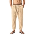 thumbnail image 1 of WRKEKC Mens Linen Pants Elastic Drawstring Waist Jogger Ankle Cuff Lightweight Trousers with Side Pockets for Summer Beach and Daily Relax Wear, 1 of 9