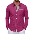 thumbnail image 1 of WRKEKC Mens Long Sleeve Shirts Color Block Collar with Pocket Slim Fit Casual Button Front Long Sleeve Shirt, 1 of 6