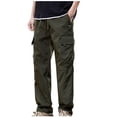 thumbnail image 1 of WRKEKC Mens Multi Pocket Drawstring Cargo Pants Loose Straight Wide Leg Pants Stylish Casual Long Trousers for Athletic Daily Wear, 1 of 2