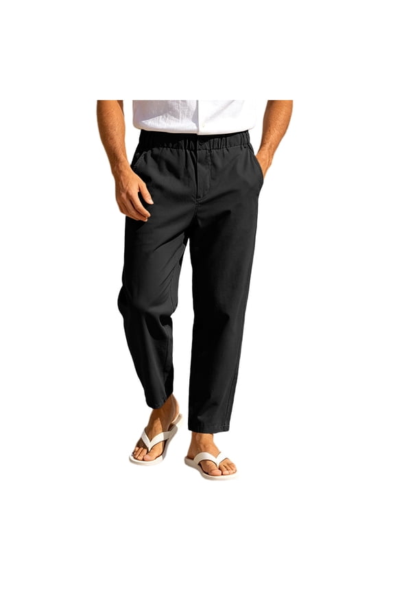 Mens Outdoor Pants Elastic Waist Button Zipper Fly Water Resistant Breathable Quick Dry Straight Leg Trousers