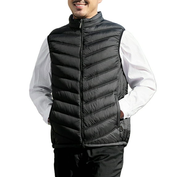 WRKEKC Mens Puffer Vest Casual Solid Color Sleeveless Stand Collar Zipper Pocket Plus Size Cotton Vest Winter Layering