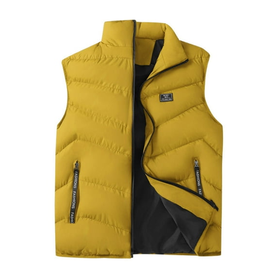 WRKEKC Mens Puffer Vest Sleeveless Solid Color European Size Thickened Warm Down Cotton Vest Casual Outerwear
