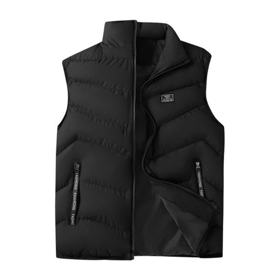 WRKEKC Mens Puffer Vest Sleeveless Solid Color European Size Thickened Warm Down Cotton Vest Casual Outerwear