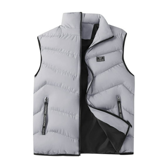 WRKEKC Mens Puffer Vest Sleeveless Solid Color European Size Thickened Warm Down Cotton Vest Casual Outerwear