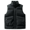 thumbnail image 1 of WRKEKC Mens Puffer Vest Solid Color Button Pocket Sleeveless Vest Stand Collar Casual Warm Outerwear Fall Winter for Men, 1 of 9