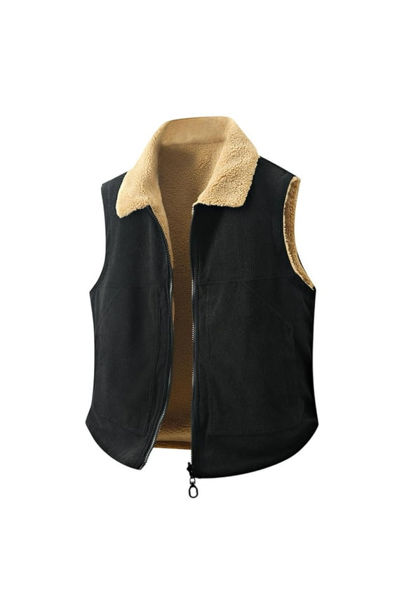Mens Puffer Vest Solid Color Double-Sided Wear Corduroy Sleeveless Jacket Men's Fleece Retro Casual Winter Outerwear Coat