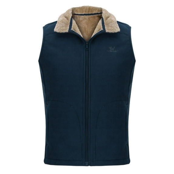 WRKEKC Mens Puffer Vest Solid Color Fleece Lined Zip Up Vest with Pockets and Faux Fur Collar for Warm Fall Winter Layering and Casual Wear