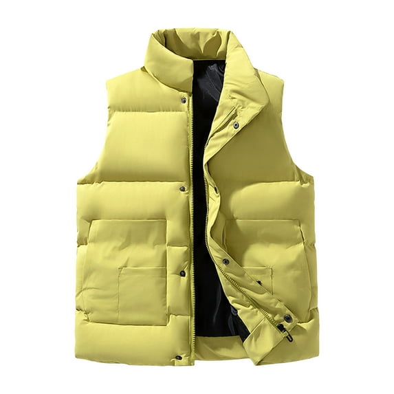 WRKEKC Mens Puffer Vest Solid Color Sleeveless Padded Vest with Fleece Lining for Windproof Fall Winter Outdoor and Layering Wear