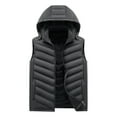 thumbnail image 1 of WRKEKC Mens Puffer Vest Solid Color Sleeveless Warm Removable Hood Zip Up Multi Pocket Utility Puffer Jacket Outerwear, 1 of 2