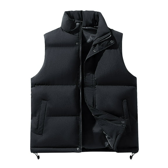 WRKEKC Mens Puffer Vest Solid Color Stand Collar Padded Vest with Quilted Detail for Fall Winter Layering Casual Wear and Outdoor Activities