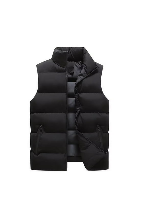 Mens Puffer Vest Solid Color Stand Collar Zipper Vest Sleeveless Casual Warm Fall Winter Outerwear for Men