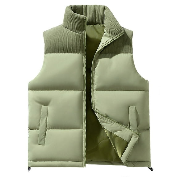 WRKEKC Mens Puffer Vest Solid Color Thickened Corduroy Outdoor Windproof Colorblock Raglan Sleeveless Cotton Jacket Men's Outerwear
