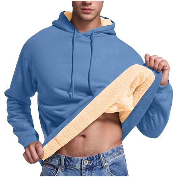 WRKEKC Mens Pullover Hoodie Fleece Lined Solid Color Plush Long Sleeve Hooded Sweatshirt for Men Fall Winter
