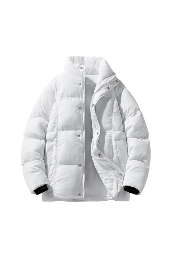 Mens Quilted Cotton Jackets Solid Color Stand Collar Zip Jacket Mens Warm Winter Outerwear with Multiple Colors
