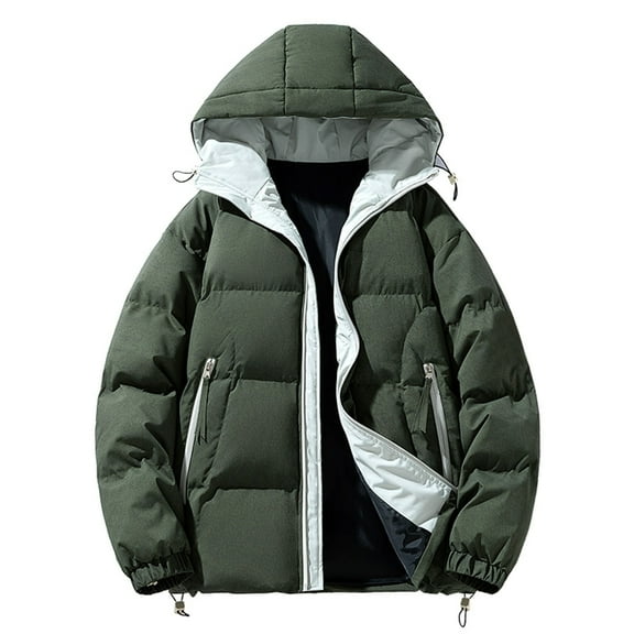 WRKEKC Mens Quilted Puffer Jacket Solid Color Zip Up Hooded Casual Sweatshirt Jacket Long Sleeve Cotton Outerwear for Men