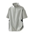thumbnail image 1 of WRKEKC Mens Short Sleeve Athletic Shirts Casual Sport Loose Gym Color Block Zipper Jacket Pocket Shirt with Stand Collar, 1 of 3