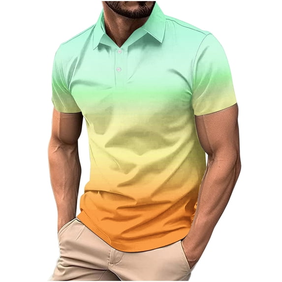 WRKEKC Mens Short Sleeve Button Down Shirts Casual Gradient Print Button T-Shirt Shirt for Stylish Look