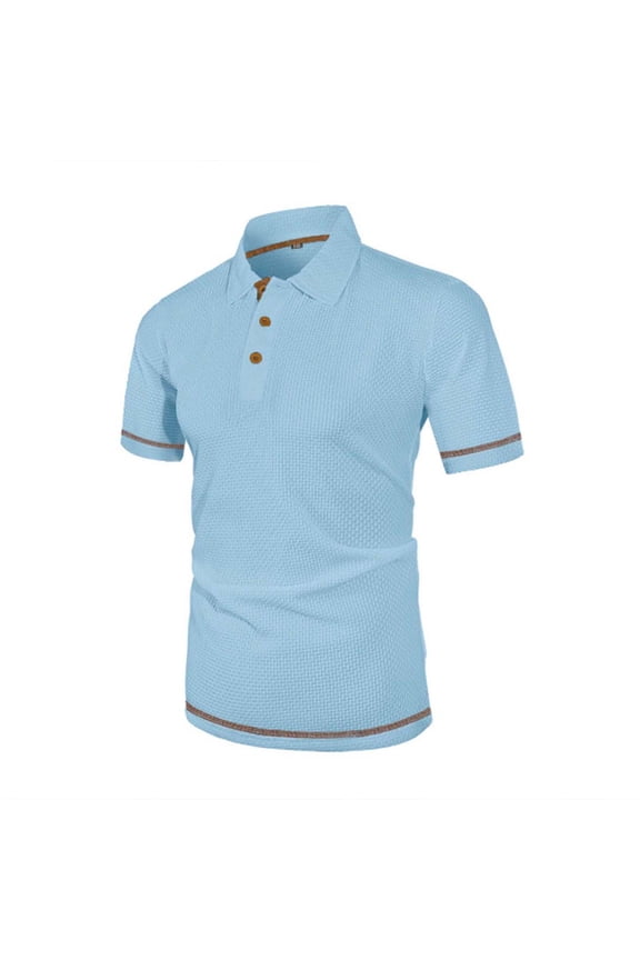 Mens Short Sleeve Button Down Shirts Casual Solid Color Button Turn Down Collar T-Shirt Shirt with Fitted