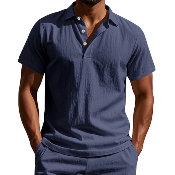 WRKEKC Mens Short Sleeve Button Down Shirts Imitation Linen Solid Color Short Sleeve Lapel Button Pullover T Shirt Top Casual Shirt
