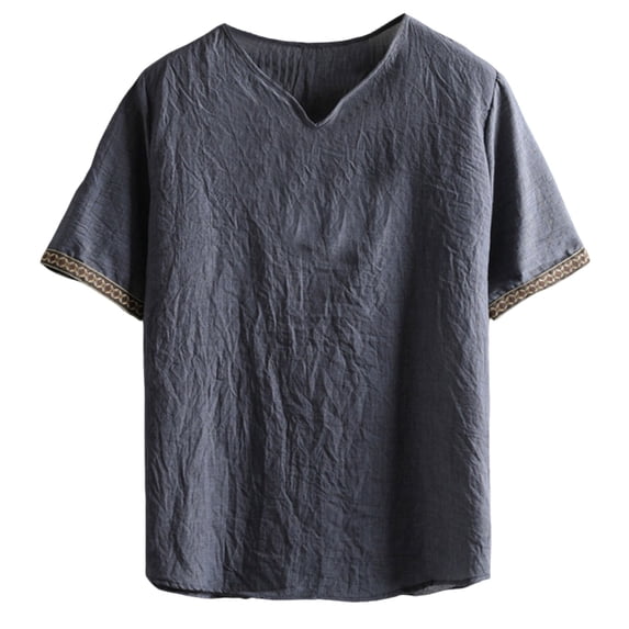 WRKEKC Mens Short Sleeve Shirts Casual Fashion V-Neck Imitation Linen Blend Casual Short Sleeve Top Casual Shirt Summer Comfort
